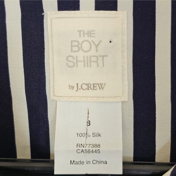J. Crew Womens The Boy Shirt 8 100% Silk Navy Cream Stripe Pockets Button Blouse - Picture 3 of 10
